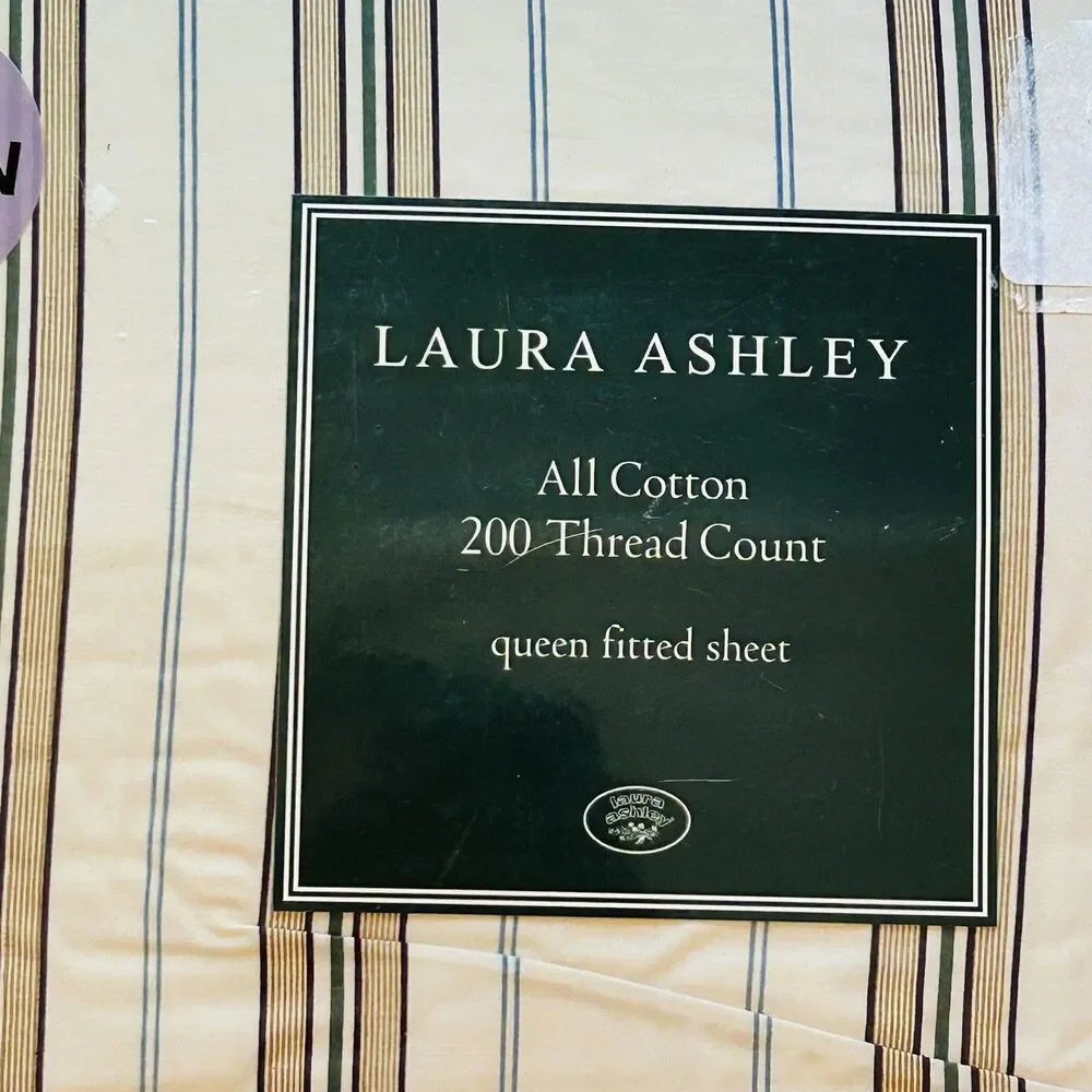 Vtg Laura Ashley Roses Pink Brown Stripe Fitted Top Sheet Set Queen Olivia Aub
